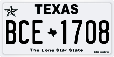 TX license plate BCE1708