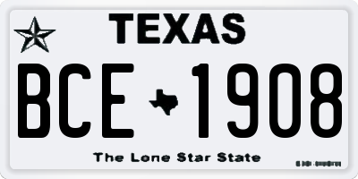 TX license plate BCE1908