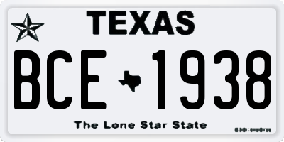 TX license plate BCE1938