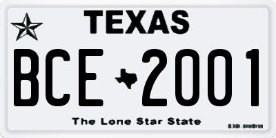 TX license plate BCE2001