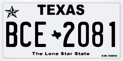TX license plate BCE2081