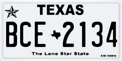TX license plate BCE2134
