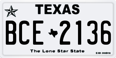 TX license plate BCE2136
