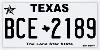 TX license plate BCE2189