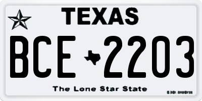 TX license plate BCE2203
