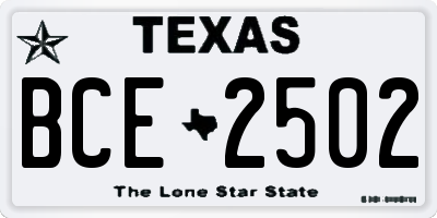 TX license plate BCE2502