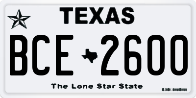 TX license plate BCE2600
