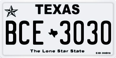 TX license plate BCE3030