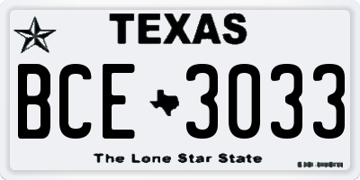 TX license plate BCE3033