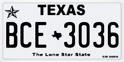 TX license plate BCE3036