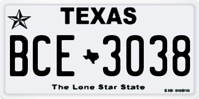 TX license plate BCE3038