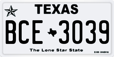 TX license plate BCE3039