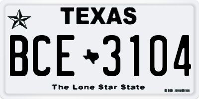 TX license plate BCE3104