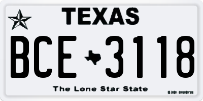 TX license plate BCE3118
