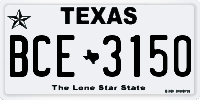 TX license plate BCE3150