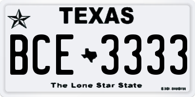 TX license plate BCE3333