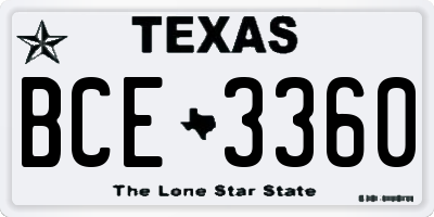 TX license plate BCE3360