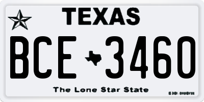 TX license plate BCE3460