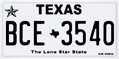 TX license plate BCE3540