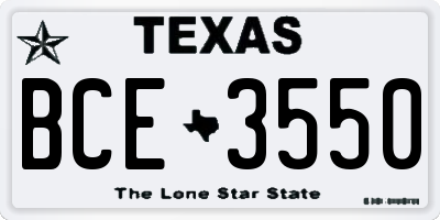 TX license plate BCE3550