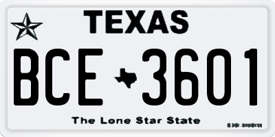 TX license plate BCE3601