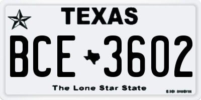 TX license plate BCE3602