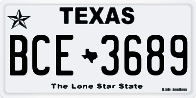TX license plate BCE3689