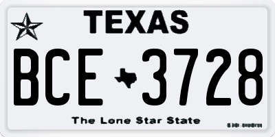 TX license plate BCE3728