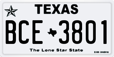 TX license plate BCE3801