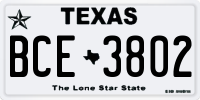 TX license plate BCE3802
