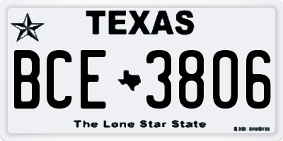 TX license plate BCE3806