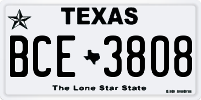 TX license plate BCE3808