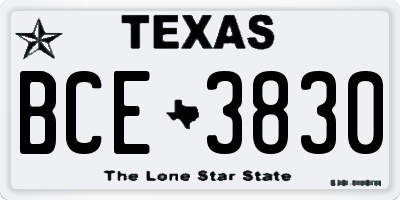 TX license plate BCE3830