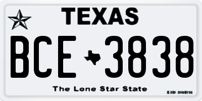 TX license plate BCE3838