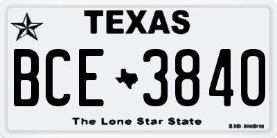 TX license plate BCE3840