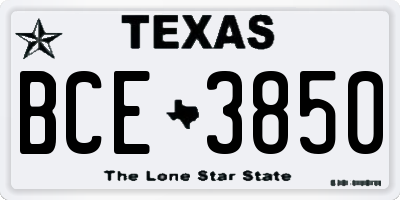 TX license plate BCE3850