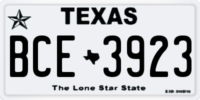TX license plate BCE3923
