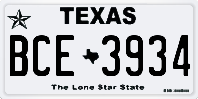 TX license plate BCE3934