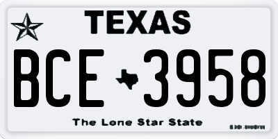 TX license plate BCE3958