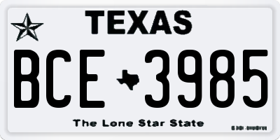 TX license plate BCE3985