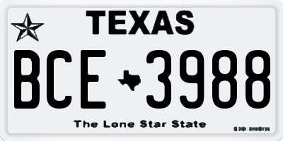 TX license plate BCE3988