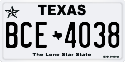 TX license plate BCE4038