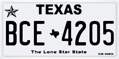TX license plate BCE4205