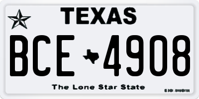 TX license plate BCE4908