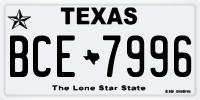 TX license plate BCE7996