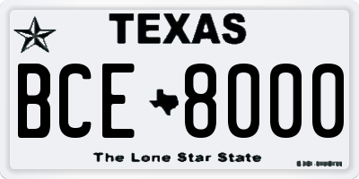 TX license plate BCE8000