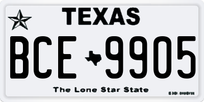 TX license plate BCE9905