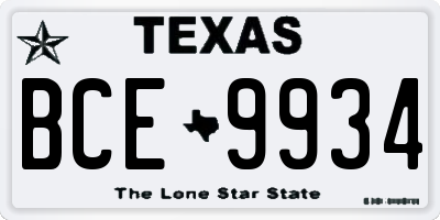 TX license plate BCE9934