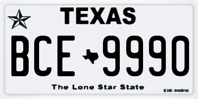 TX license plate BCE9990
