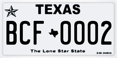 TX license plate BCF0002